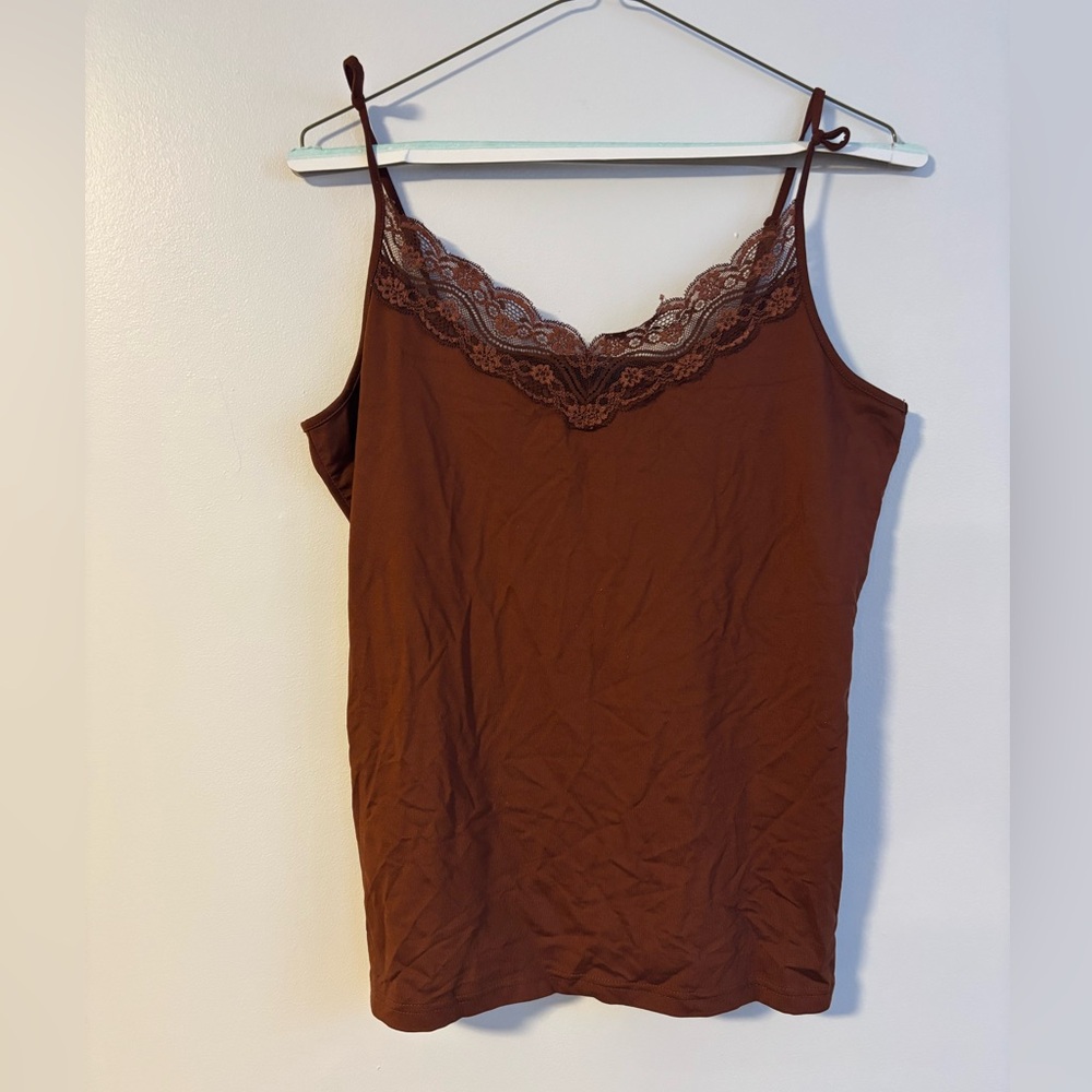 Reitmans Brown Lace Trim Cami 1990s y2k 90s Size Large